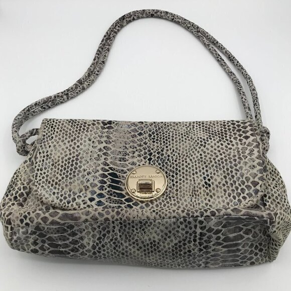 Elliott Lucca Gray Snakeskin Leather Style Pocket Double Handle Shoulder Bag - Picture 3 of 16